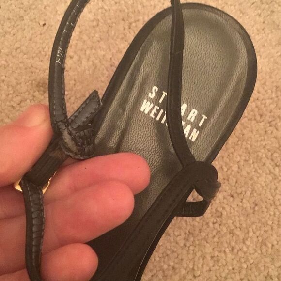 Vtg Rare STUART WEITZMAN Black Leather Strappy Brown BASKET WEAVE Heels Sandals - Picture 8 of 12